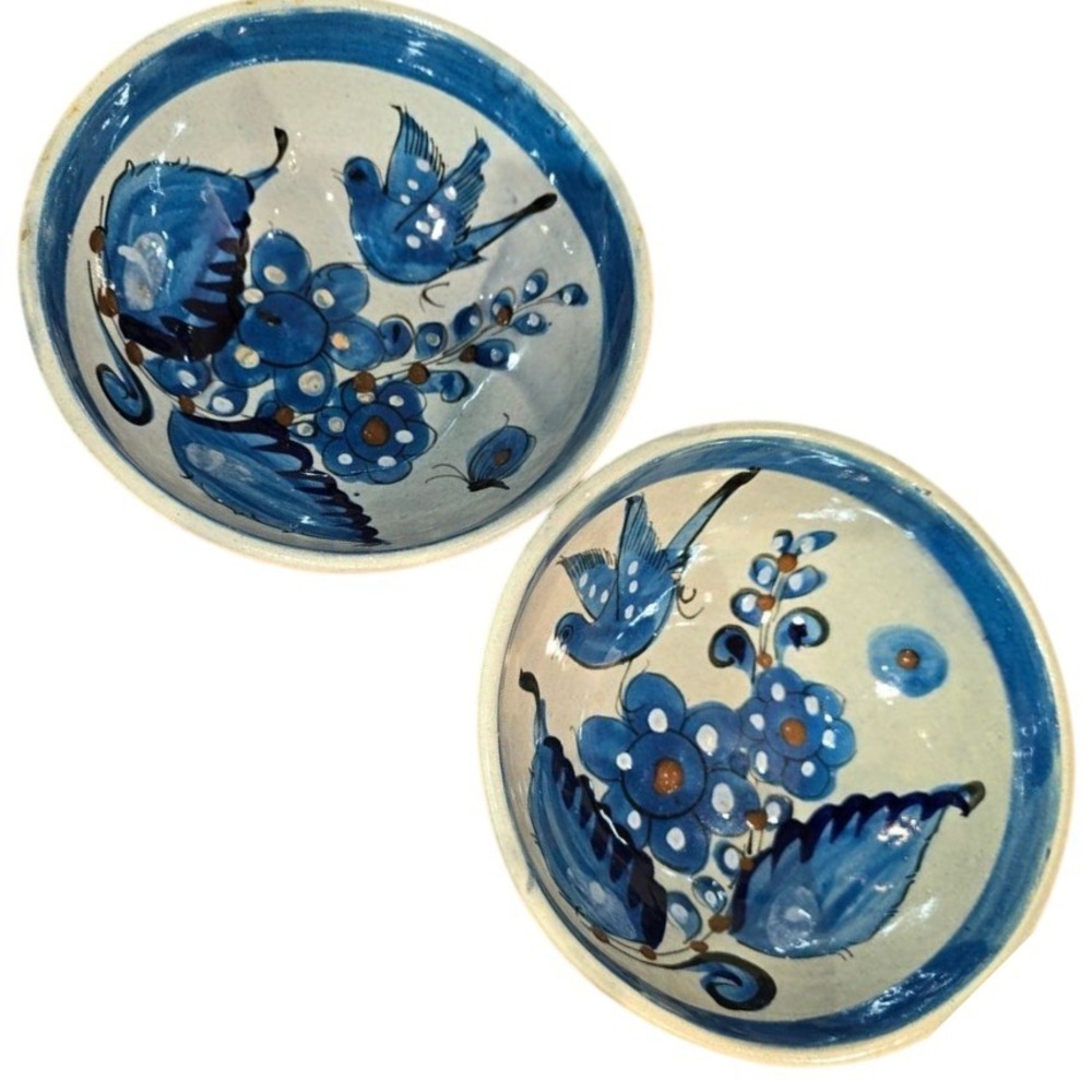 Vintage‎ Tonala Mexico Pottery Hand-Painted 2 Bowls, 1 mug Birds
